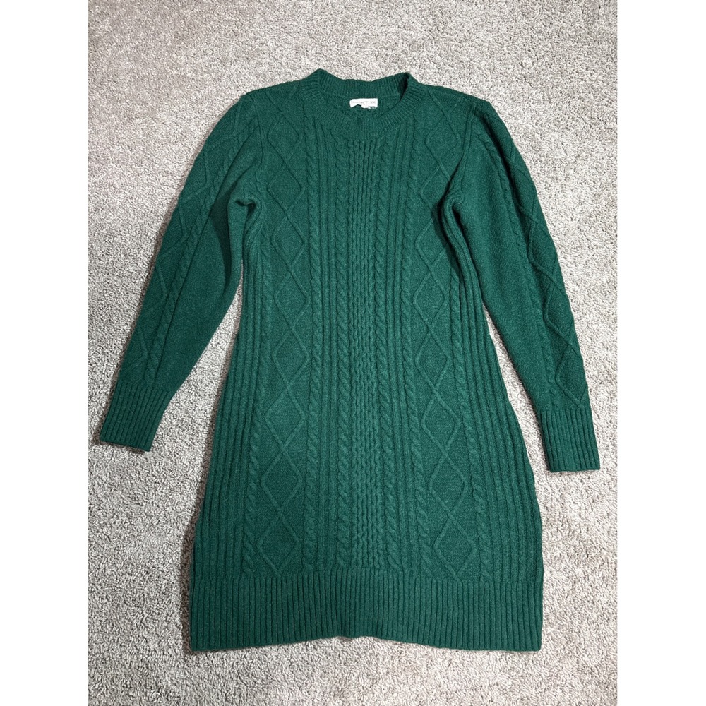 Margaux & Lexi Green Cable Knit Sweater Dress Long Sleeve Crew Neck Medium
